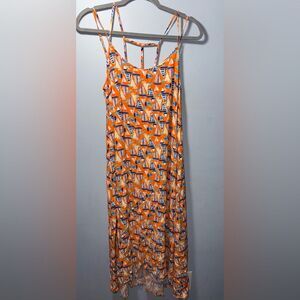 ANTIBES BLANC | Anthropologie Orange Sailboat Maxi Dress Sz XS GUC *flaw* read!